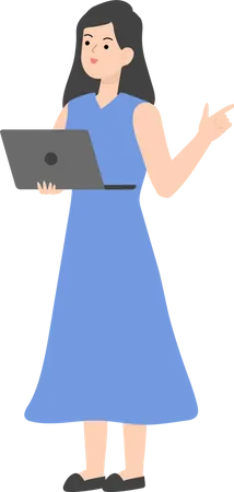 Business Woman Holding Laptop  Illustration