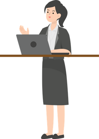 Business Woman Holding Laptop  Illustration