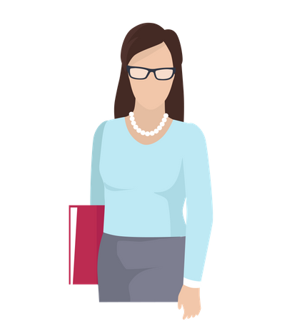 Business woman in glasses with a red folder in her hand  Illustration