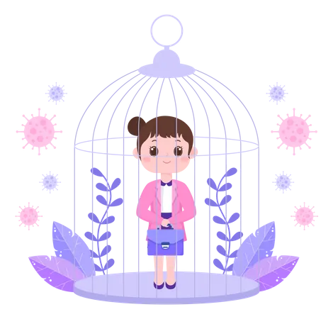 Business Woman In Lockdown  Illustration