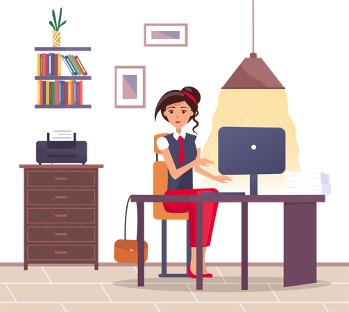 Business woman in office  Illustration