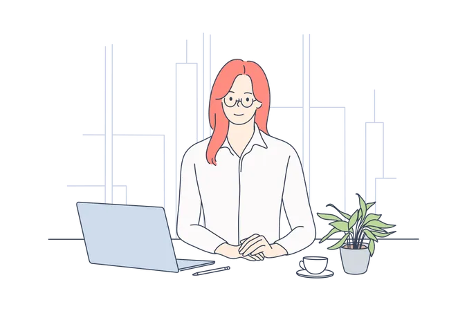 Business woman in office  Illustration