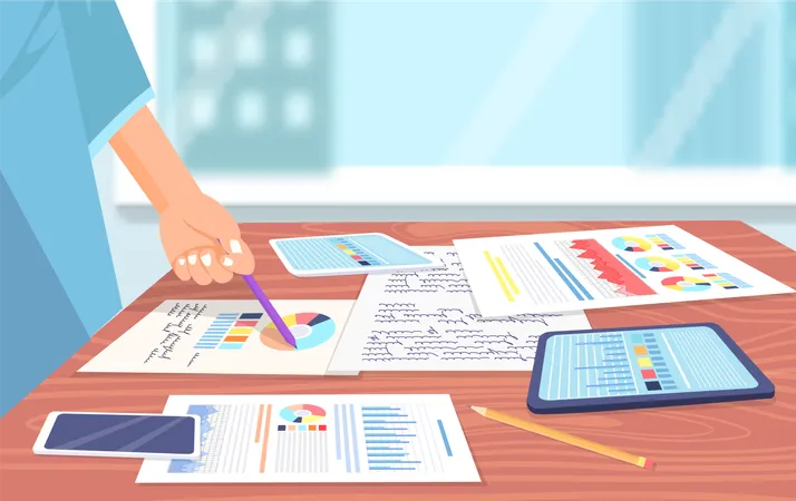 Business Woman Is Analyzing Business Data Illustration