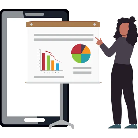 Girl Pointing To A Graph On A Webpage Illustration