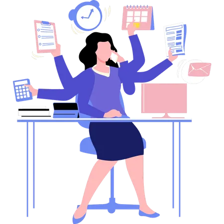 Business woman is doing many things  Illustration