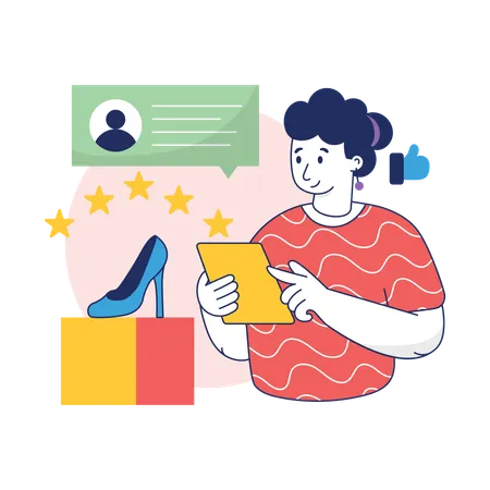 Business woman is giving Shopping Feedback  Illustration
