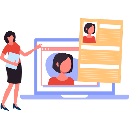 Business woman is looking at user profile  Illustration