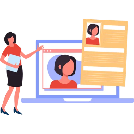 Business woman is looking at user profile  Illustration