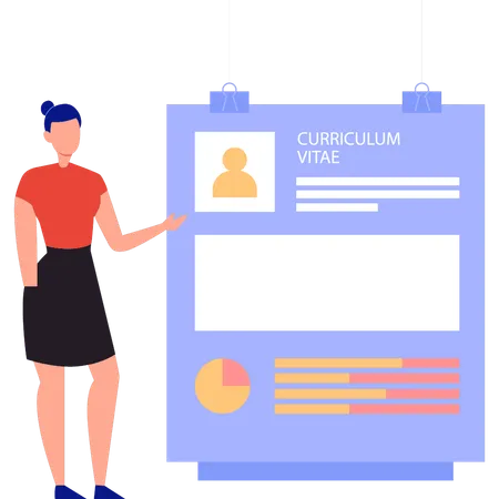 Business woman is showing curriculum vitae  Illustration