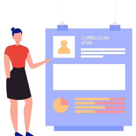 Business woman is showing curriculum vitae  Illustration