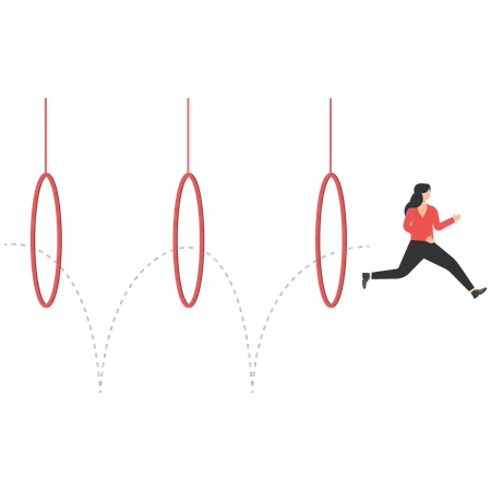 Business woman jumping through hoops  Illustration