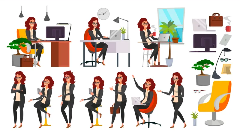 Business Woman Lady Character Vector Illustration