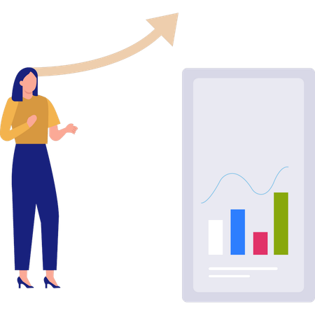 Business woman looking at growth chart  Illustration