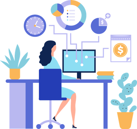 Business woman Organizing work processes  Illustration