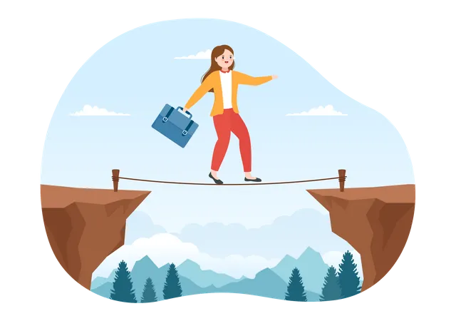 Challenge Illustration With Businessman Running To The Top And Overcoming Obstacle For Landing Page In Flat Cartoon Hand Drawn Templates Illustration