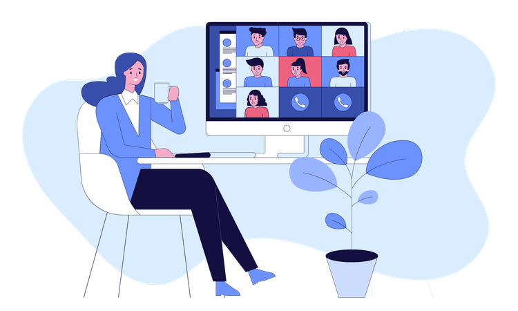 Business woman participating in online video conference during remote work  Illustration