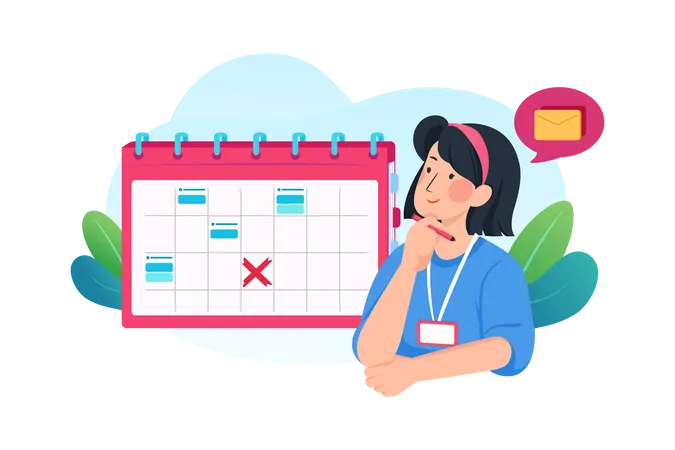 Business woman planning events, deadlines and agenda  Illustration