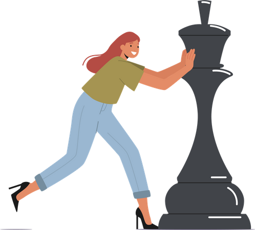 Business Woman Play Chess Illustration