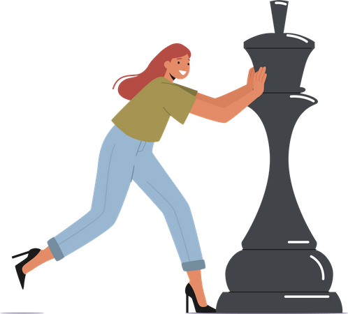 Business Woman Play Chess  Illustration
