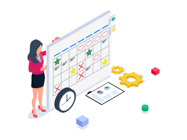 Business woman present schedule at the calendar  Illustration