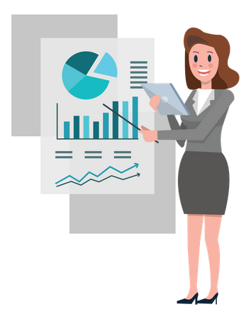 Business woman presentation with data screen  Illustration