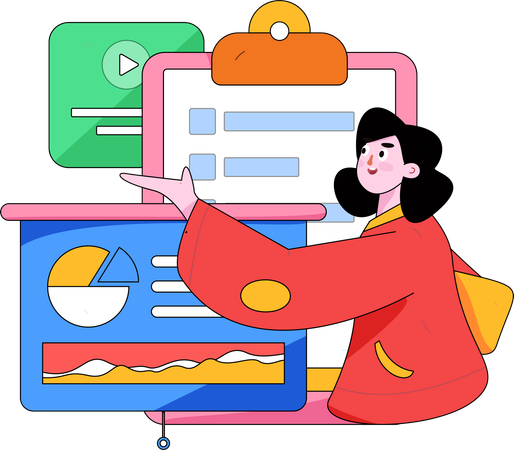 Business woman presenting analytics chart  Illustration