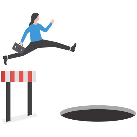 Business Trap Not Thoughtful At Work Concept Business Woman Running And Jumping Illustration