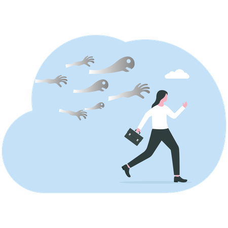 Business woman running away from ghost or creepy monster  Illustration