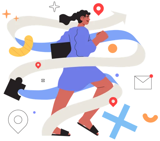 Business woman running in business race  Illustration