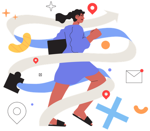 Business woman running in business race  Illustration