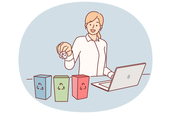 Business woman separates trash for recycling  Illustration
