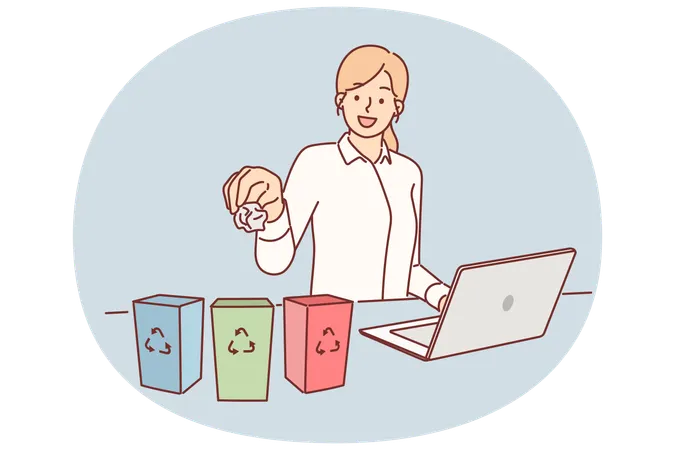 Business woman separates trash for recycling  Illustration