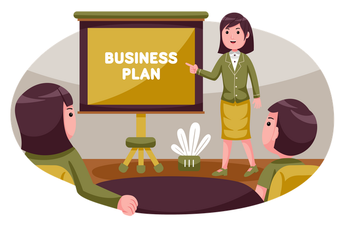 Business woman sharing business plan with team Illustration
