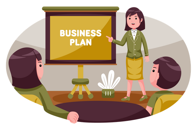 Business woman sharing business plan with team  Illustration