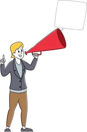 Business Woman Shout to Megaphone with Speech Bubble  Illustration