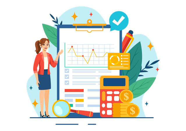 Business woman showing financial audit report  Illustration