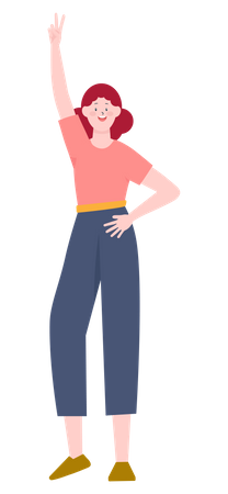 Business woman showing victory sign  Illustration