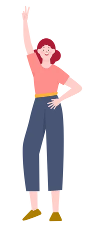 Business woman showing victory sign  Illustration