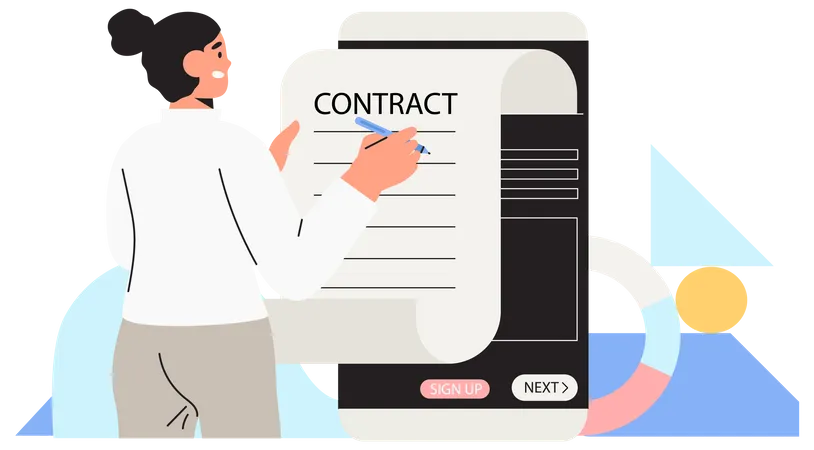 Business woman signing digital contract Illustration