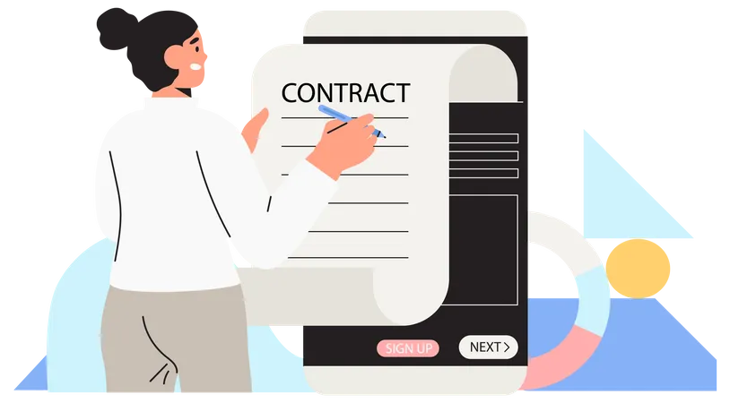 Business woman signing digital contract  Illustration