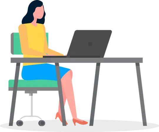 Business Woman Sitting At A Desk Working With Laptop Businesswoman Manager Typing On Computer Keyboard Office Worker Girl At A Table Isolated On White Background Communicating In The Internet Illustration