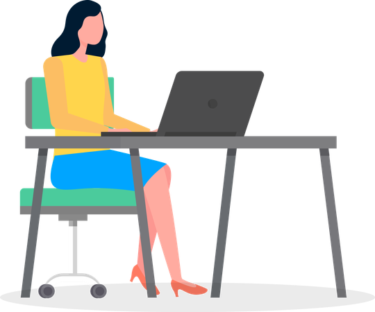 Business woman sitting at desk working with laptop  Illustration