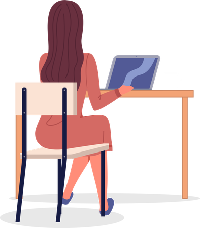 Business woman sitting on a chair at the table and laptop  Illustration