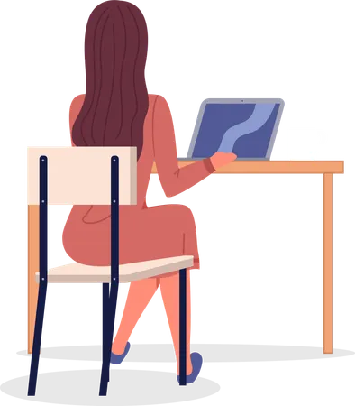 Business woman sitting on a chair at the table and laptop  Illustration