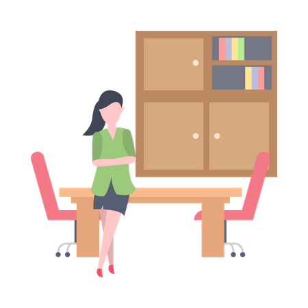 Business woman standing in her office Illustration