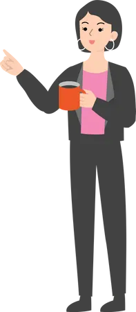 Business woman standing with coffee cup  Illustration