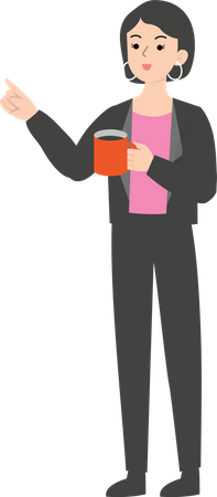 Business woman standing with coffee cup  Illustration