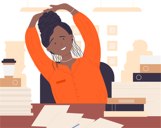Business woman Stretching In Office  Illustration