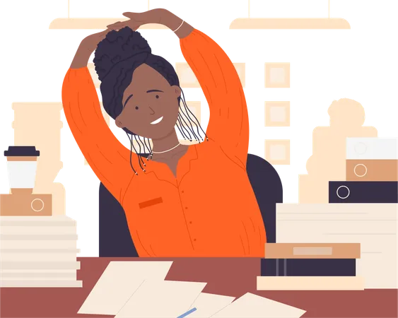 Business woman Stretching In Office  Illustration