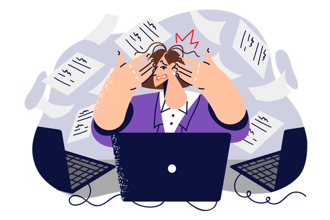 Business woman suffers from spam on internet  Illustration